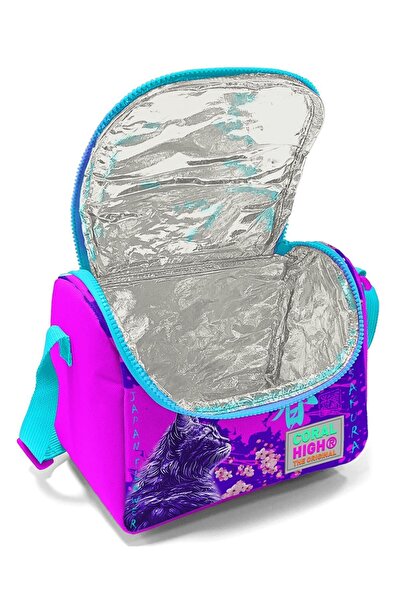 Coral High Kids Purple Pink Anime Cat Patterned Thermo Lunchbox 11753
