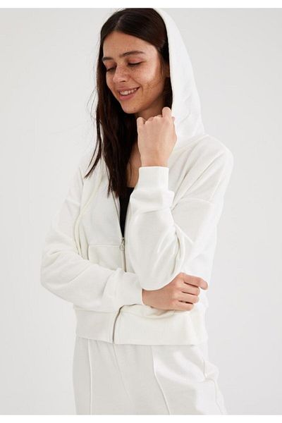 DeFacto Ζακέτα με λευκή κουκούλα Kangaroo Pocket Sweat - N1440AZ21SP