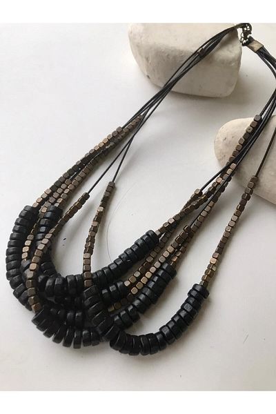 azra takı tasarım Handmade Wooden Women's Black, Coffee Necklace