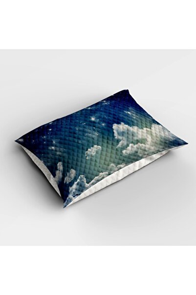 Else Dekor Одномісний декоративний покривало для ліжка - білий з синім малюнком хмарок, комплект з подушкою