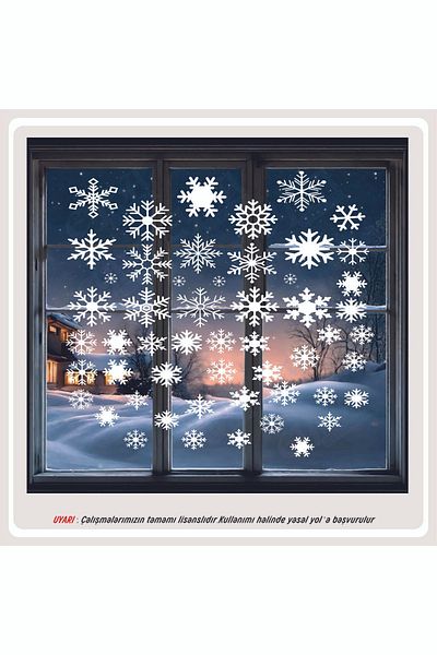 EYBA STİCKER Christmas Snowflake Mixed Glass Showcase Decoration Sticker White 50 Pieces