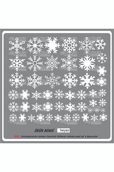 EYBA STİCKER Christmas Snowflake Mixed Glass Showcase Decoration Sticker White 50 Pieces