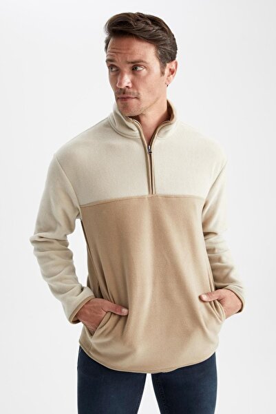 DeFacto Relax Fit Yarım Fermuarlı Dik Yaka Polar Sweatshirt