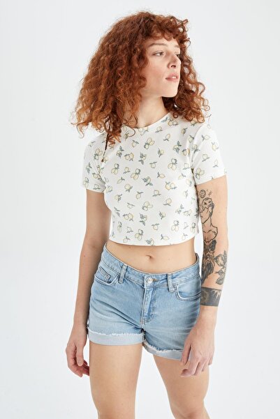 DeFacto Tričko Crew Neck Lemon Pattern Crop - krátký rukáv Y8744az22hs