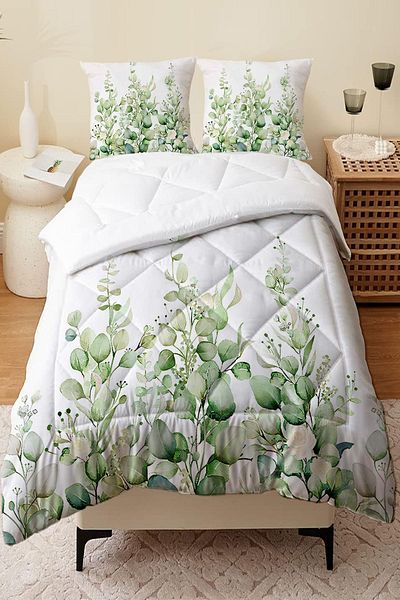 3D ELSE HALI Green Ivy Patterned Double Person Microfiber Quilted - Quilt Pillow Case