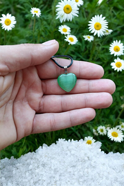 MGA DOĞAL TAŞ Yeşil Doğal Taş  Kolye Bijuteri Kolye Kadın Kolye Deri İpli Kolye Kalpli kolye