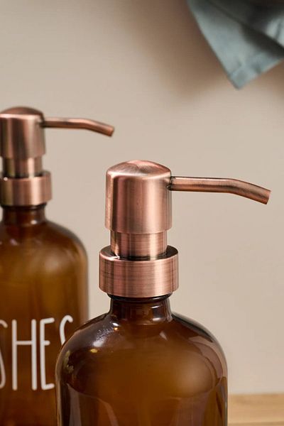 Karçiçeği Home Amber Σετ 2 Γυάλινων Σαπουνιών-Δίσκος Μπαμπού και Χάλκινο Σχέδιο
