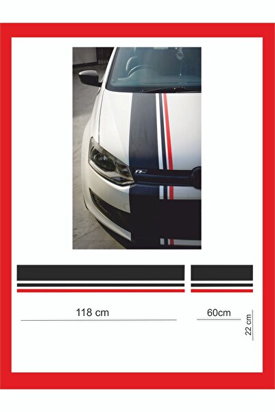 EYBA STİCKER 118x22 + 60x22 Çift Çizgi Şerit Kaput Sticker Tüm Araçlara Uyuml...