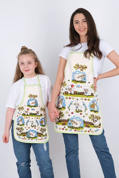 GÜLCÜ Liquid Proof Waterproof Kitchen Apron Set with Mother and Daughter - Lamb