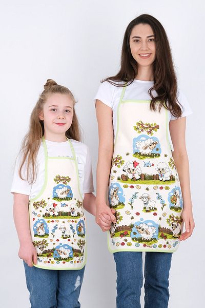 GÜLCÜ Liquid Proof Waterproof Kitchen Apron Set with Mother and Daughter - Lamb