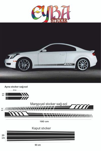 EYBA STİCKER Marşpiyel,kaput,yan Ayna Oto Sticker - Araba Sticker - 5 Parça- ...