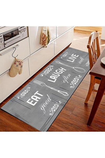 3D ELSE HALI Ye Gül Yaşa Gri Desenli Tezgah Önü Kaymaz Taban Yıkanabilir Yoll...