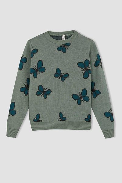 DeFacto Girl's Regular Fit Crew Neck Sweater