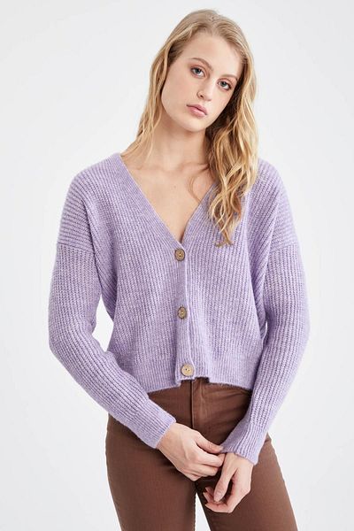 DeFacto Regular Fit V-Neck Selanik Fabric Cardigan
