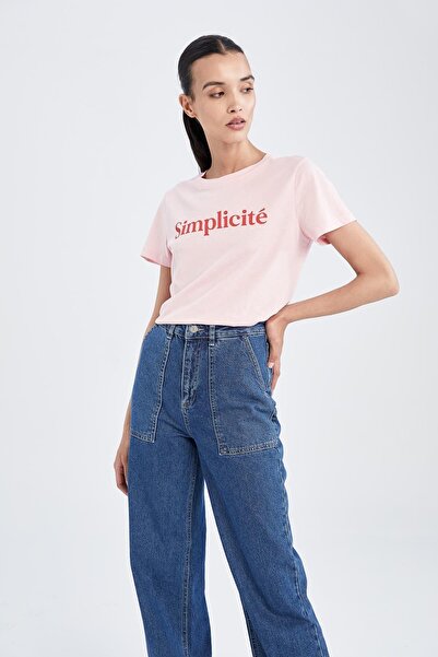 DeFacto Μπλουζάκι με κοντό μανίκι με κανονική εφαρμογή με λαιμόκοψη W9828az22sm