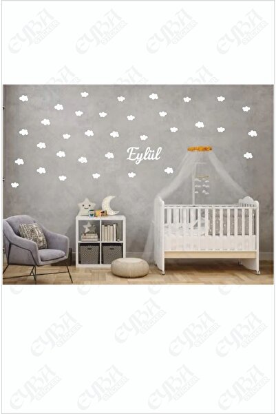 EYBA STİCKER Bebek Odası Çocuk Odası Bulut Sticker 36 Parça Kişiye Özel Isiml...