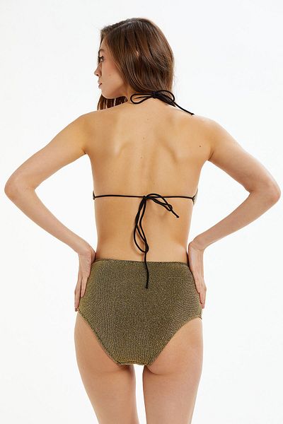 Argento Set bikini cu talie înaltă cu sclipici auriu