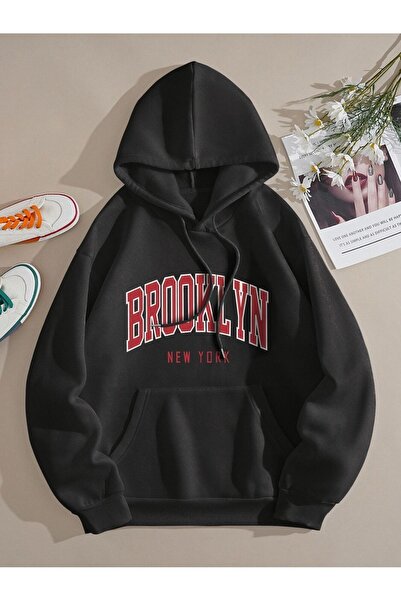 StartMore Φούτερ Brooklyn Printed Three Thread Unisex Oversize με κουκούλα μαύρο