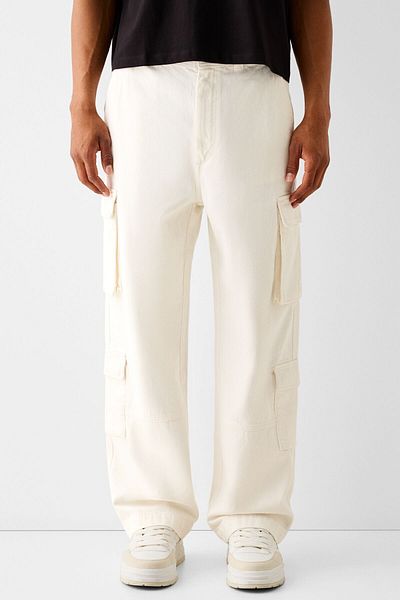 Bershka Contrast Stitching Cotton Cargo Pants