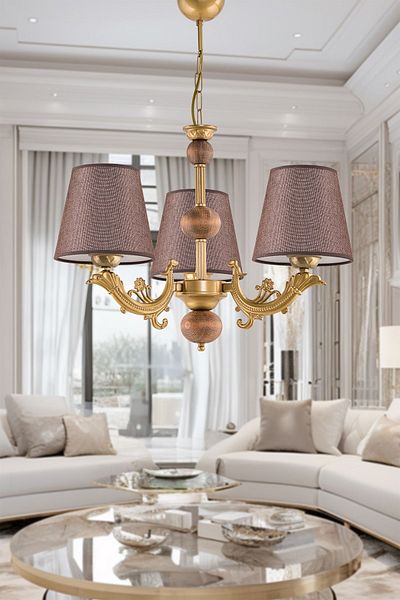 DEDE Old Zamak Metal Chandelier - Three Arms and Brown Hat