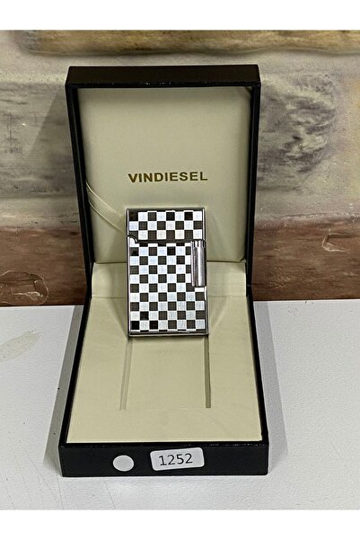 Vindiesel Gri Renk Kare Kare Desenli Gazlı Model Kişiye Özel Çakmak