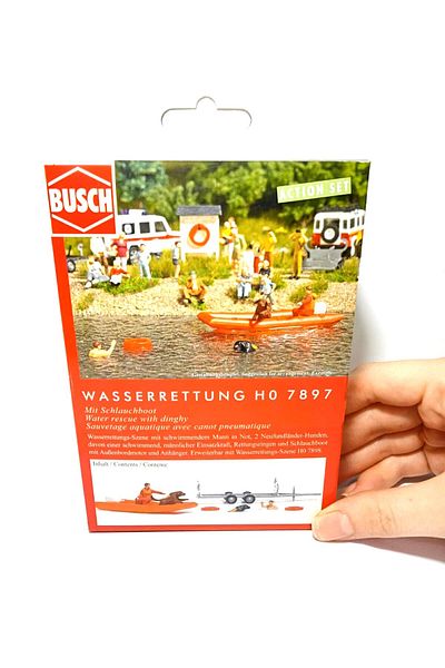 Busch 1:87 Ho Model Search Rescue Boat and Figure Set