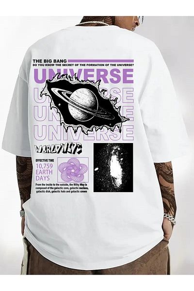 QUEENSTOWN Ανδρικό T-Shirt White Universe Printed - strup 00000078