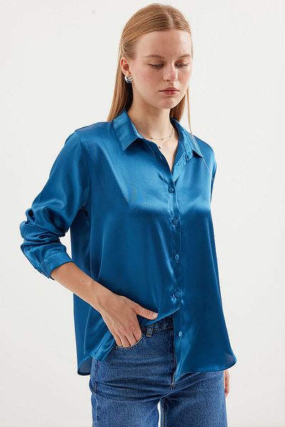 Bigdart 3964 Petrol Color Light Satin Shirt
