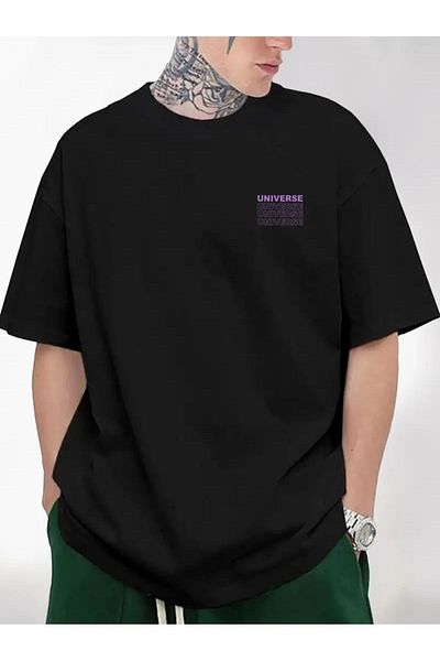 QUEENSTOWN Ανδρικό μπλουζάκι Universe Printed Black Basic - strup 00000078