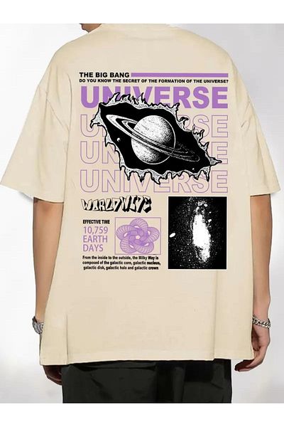 QUEENSTOWN Ανδρικό μπλουζάκι σε μπεζ χρώμα - Universe Print, Strap 00000078