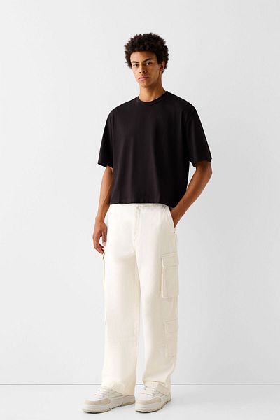 Bershka Contrast Stitching Cotton Cargo Pants