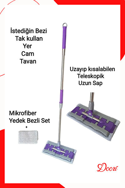 Doori Mandallı Mop Teleskopik Sap Yedek Bez, Istediğin Bezi Tak Kullan, Yer D...