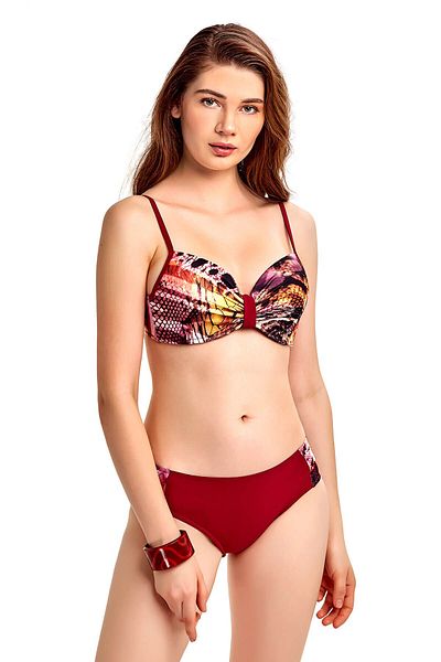 Argento Burgundy Patterned Covered Bikini Set
