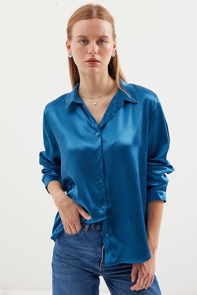 Bigdart 3964 Petrol Color Light Satin Shirt