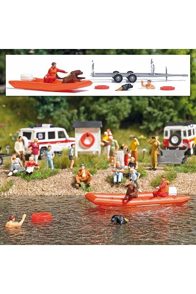 Busch 1:87 Ho Model Search Rescue Boat and Figure Set