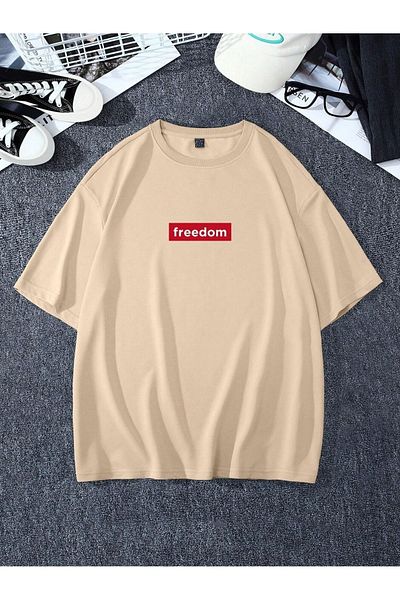 QUEENSTOWN Ανδρικό μπλουζάκι με στάμπα Chest Freedom Oversize
