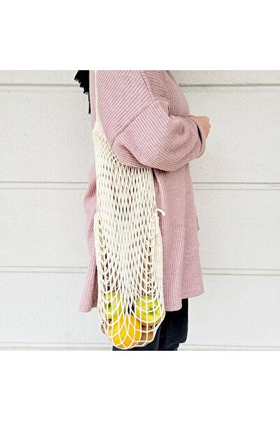 Going Zeero 3'lü Alışveriş Filesi - Sebze Meyve Filesi - %100 Pamuk Uzun Saplı