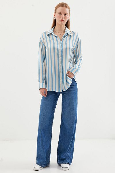Bigdart 3964 Model Light Satin Draped Shirt - E. Blue