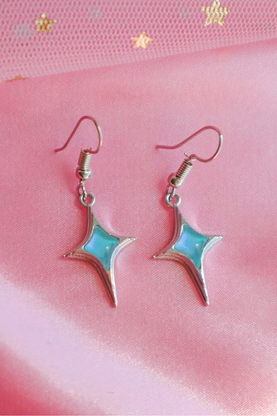 EFBUTİK Blue Imported Star Oval Earrings