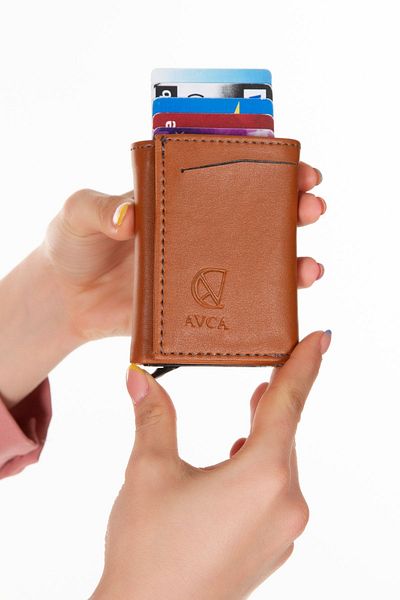AVCA Мъжки веган кожен черен портфейл с отделение за пари, държач за карти с плъзгащ се механизъм
