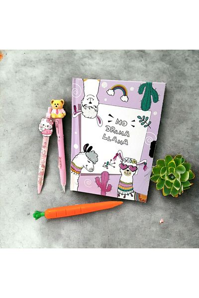 ÇİLEKHOMEAVM 3-Piece Llama Locked Gift Pen Set - Souvenir and Diary Notebook