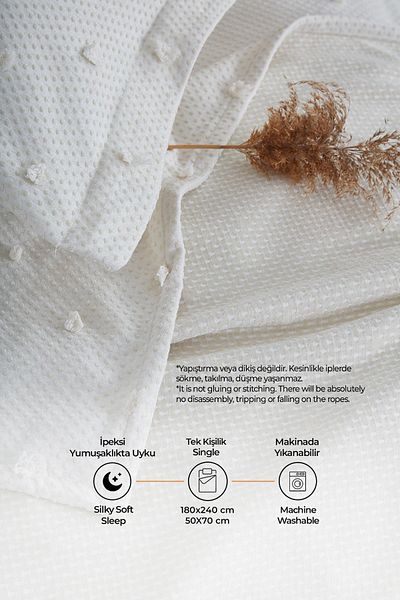 Evlen Home Collection Ash Pique Set (Bed Cover) Single Cotton 2 Pieces Soft Daily Off White Cream