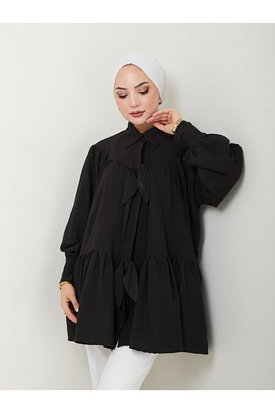 VOLT CLOTHİNG Dámska tunika s košeľovým golierom s mašľou
