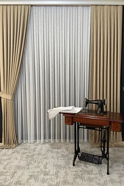 VOLPER MEKANİK Kadifemsi Ada Fon Perde 1 Adet 70 cm Tek Kanat 1 X 25 Pile Bej...