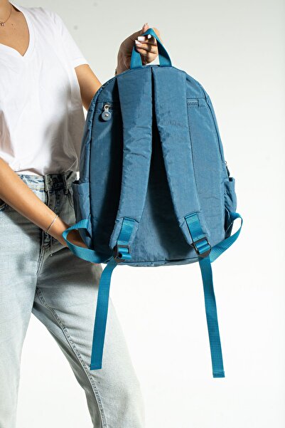 Çanta Trend Geantă de școală unisex albastră Mega Size cu curea ortopedică reglabilă și compartiment pentru laptop cu 9 compartimente