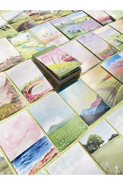 Hume Craft ملصق دفتر ملاحظات بتصميم منظر طبيعي بألوان مائية، ملصق مجلة رصاصة، ملصق جدول أعمال دفتر الملاحظات