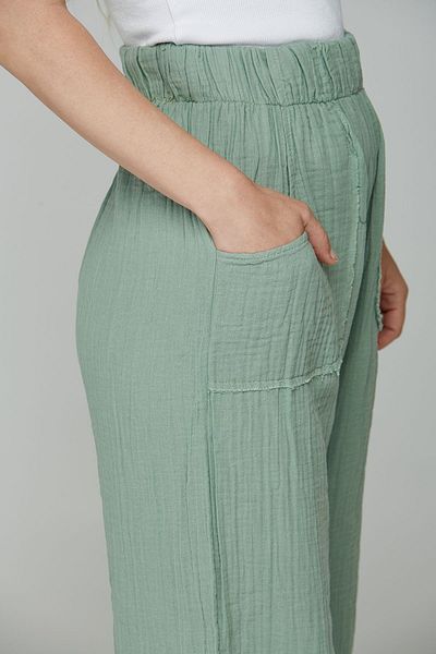 estewoman 100% Cotton Muslin Loose Trousers - Pocket Detailed