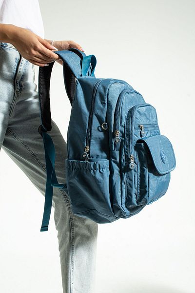 Çanta Trend Geantă de școală unisex albastră Mega Size cu curea ortopedică reglabilă și compartiment pentru laptop cu 9 compartimente