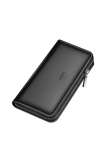 baellerry Men's Leather Zippered Long Wallet