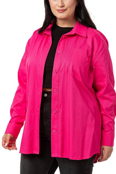 DISENTIS MODEST Μπουφάν φούξια Gabardine - Πουκάμισο Plus Size, Pocket Detailed